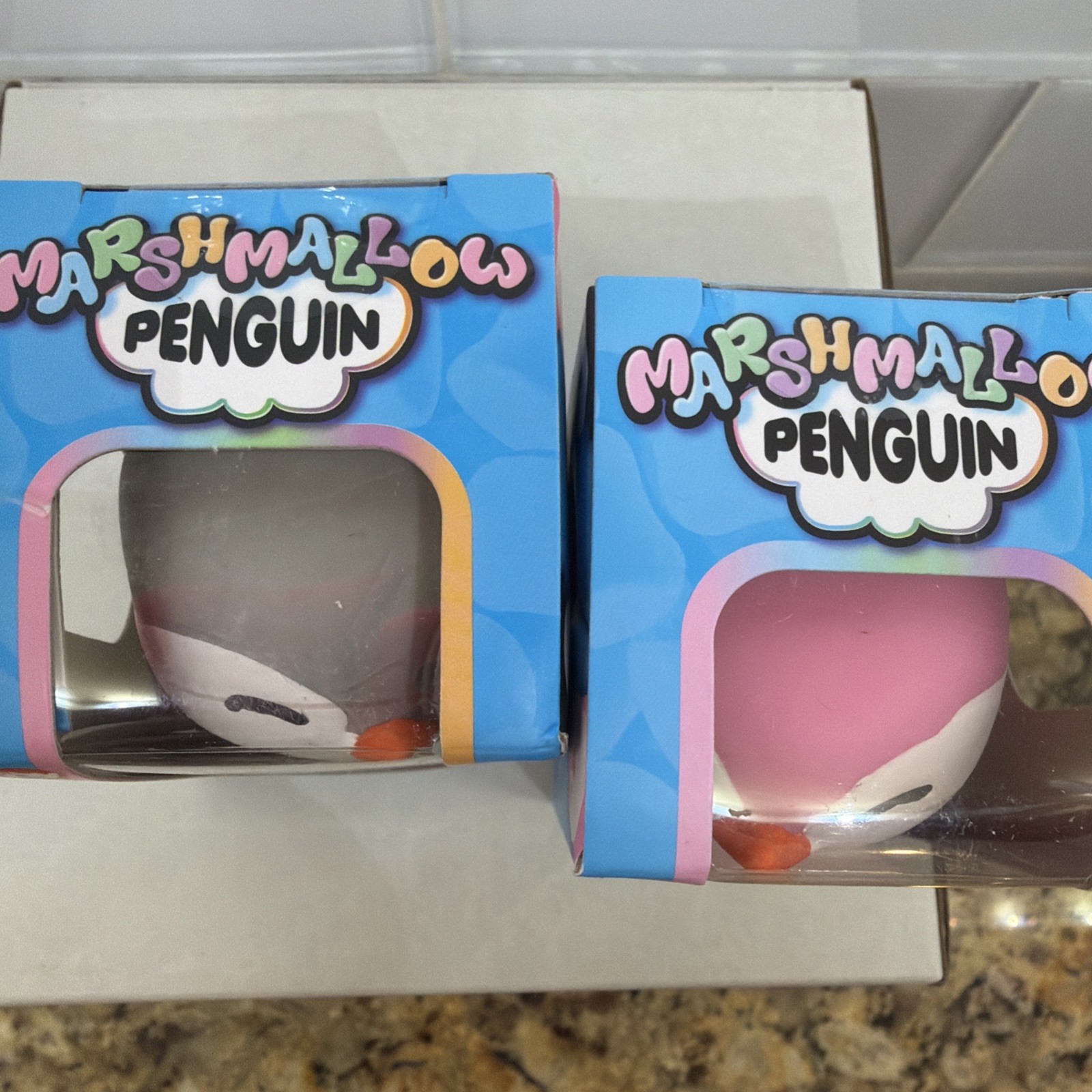 Marshmallow penguin The Toy Network Squishy Stress Fidget SET OF 2 PINK & GRAY