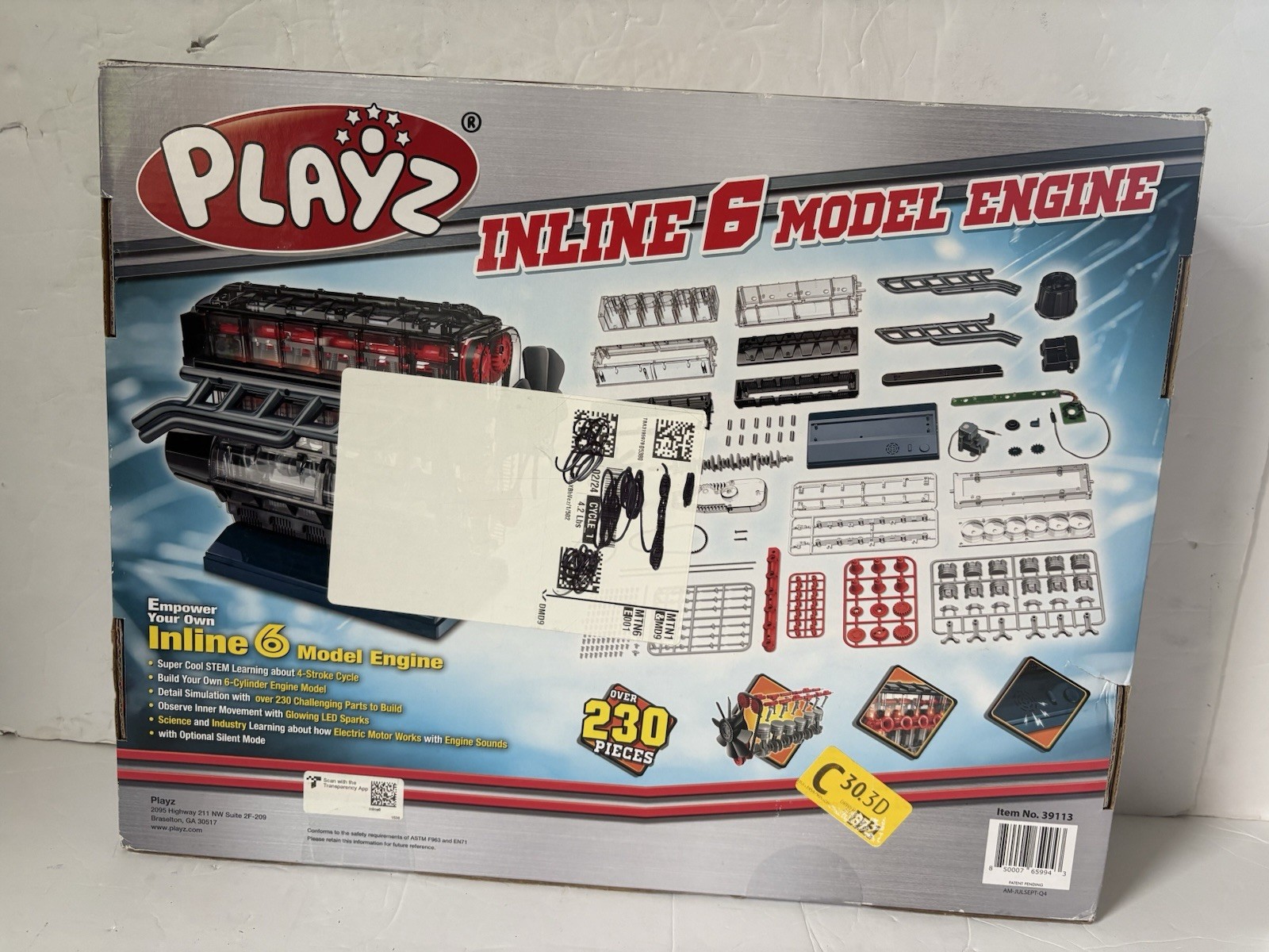 Playz Inline 6 Engine Model Kit – Build Your Own STEM 230+ Pieces 39113 NIB NEW