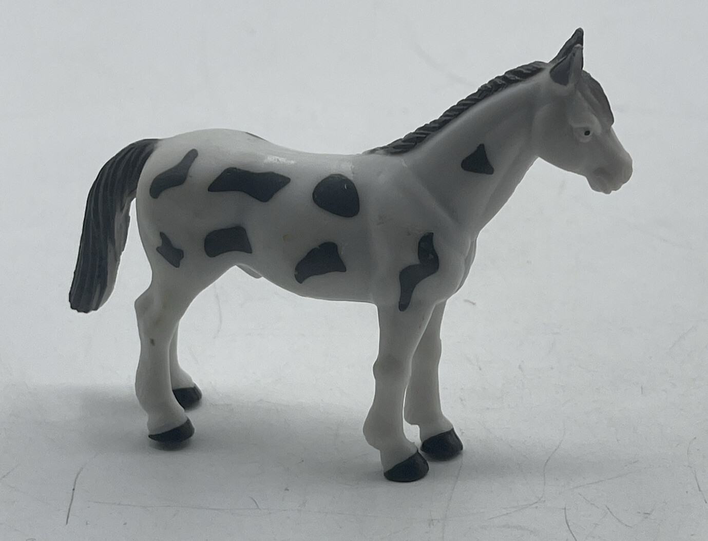 Horse, White & Gray Spots Plastic Toy Animal, Realistic Figure, Farm Model, Barn