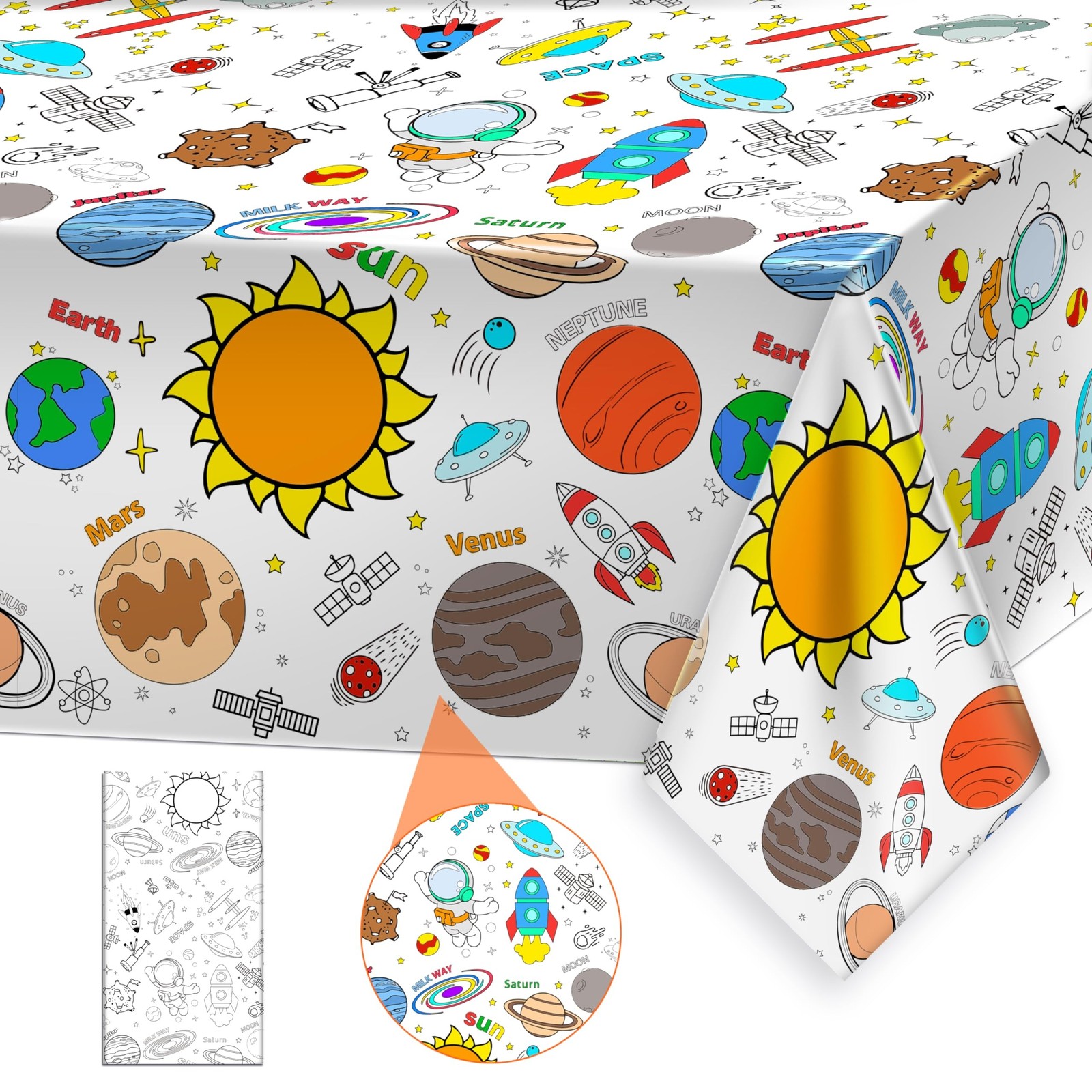 Giant Outer Space Coloring Tablecloth for Kids – Solar System Universe Paper …