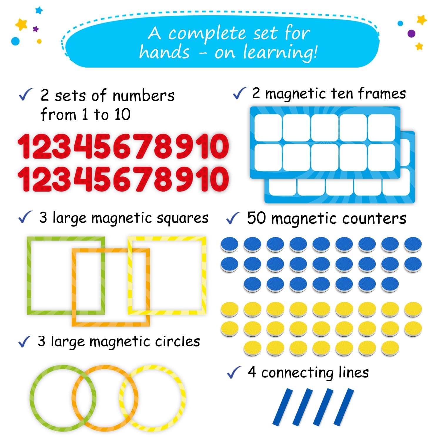 84 PCS Magnetic Number Bonds 24 x 24 cm (9.4 x 9.4 inches), Red, Green, Blue