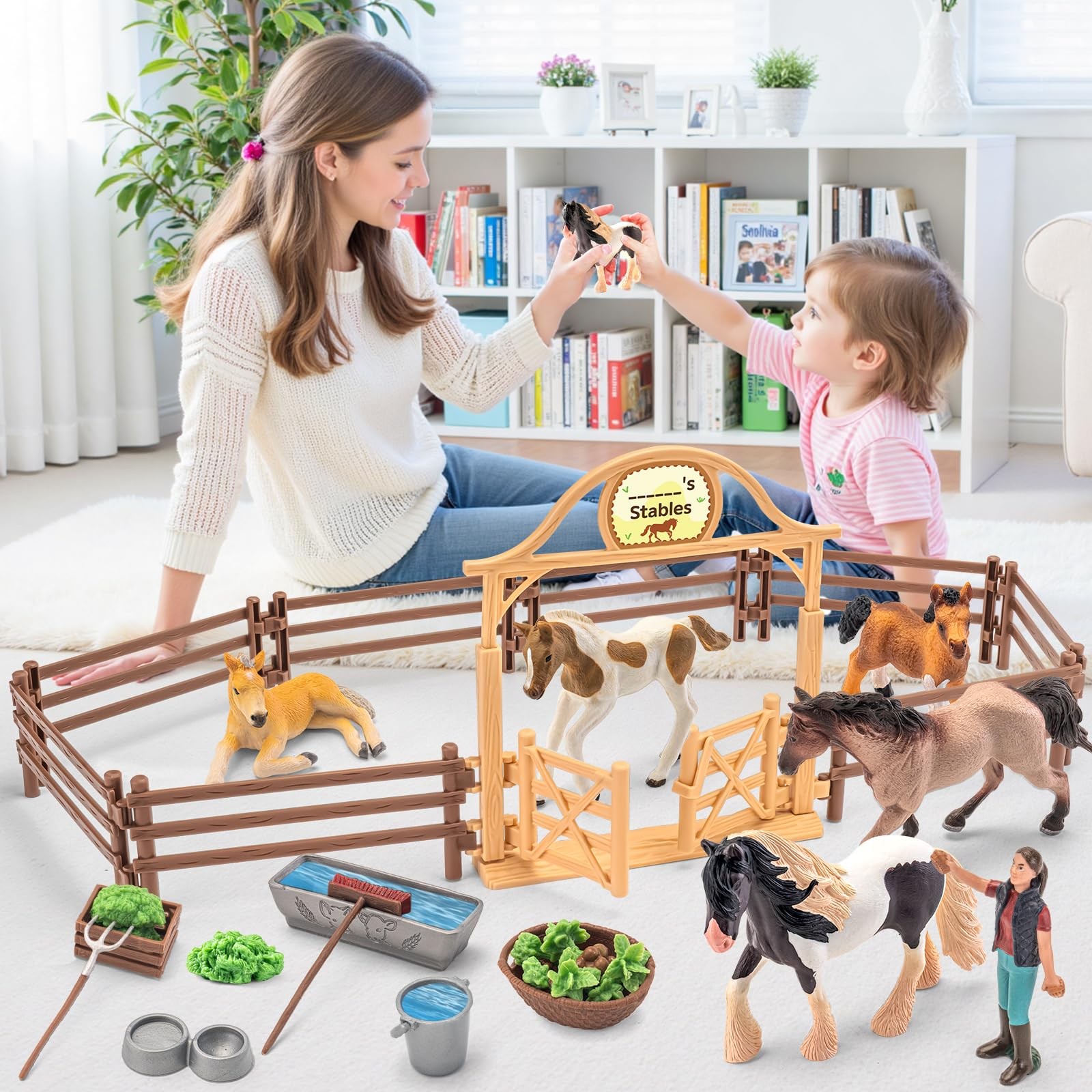 35 PCS Horses Toys Set for Kids, Solid Realistic Horse Stable Playset Barn Toys