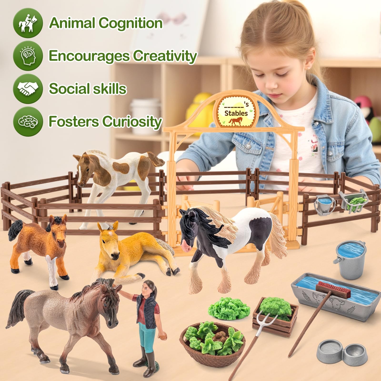 35 PCS Horses Toys Set for Kids, Solid Realistic Horse Stable Playset Barn Toys