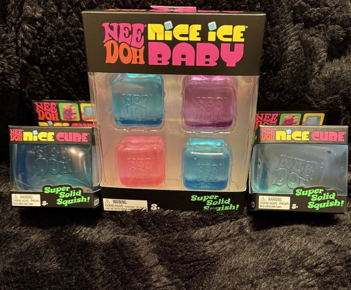 Authentic Schylling NeeDoh 🔥 Nice Ice Baby (4PK) 2 Blue Nice Cubes Squishy Lot
