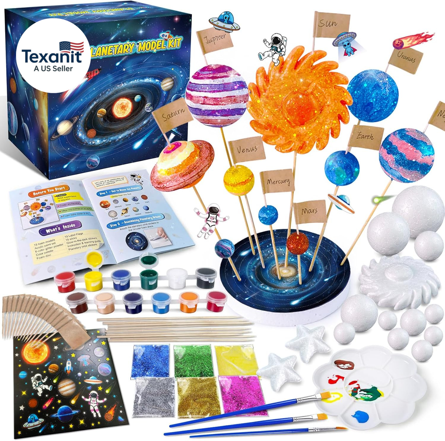 Solar System Model Foam Ball Kit with 9 Size Foam Balls, Painting DIY Planets To