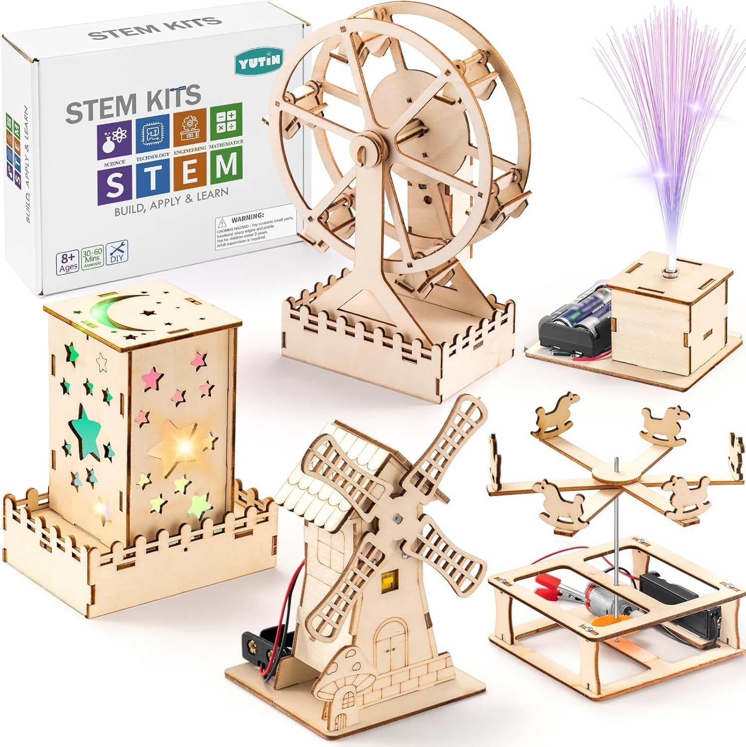 Yutin 5 Individual STEM Science Kits 3D Puzzles Building Wood Arts & Craft Kits