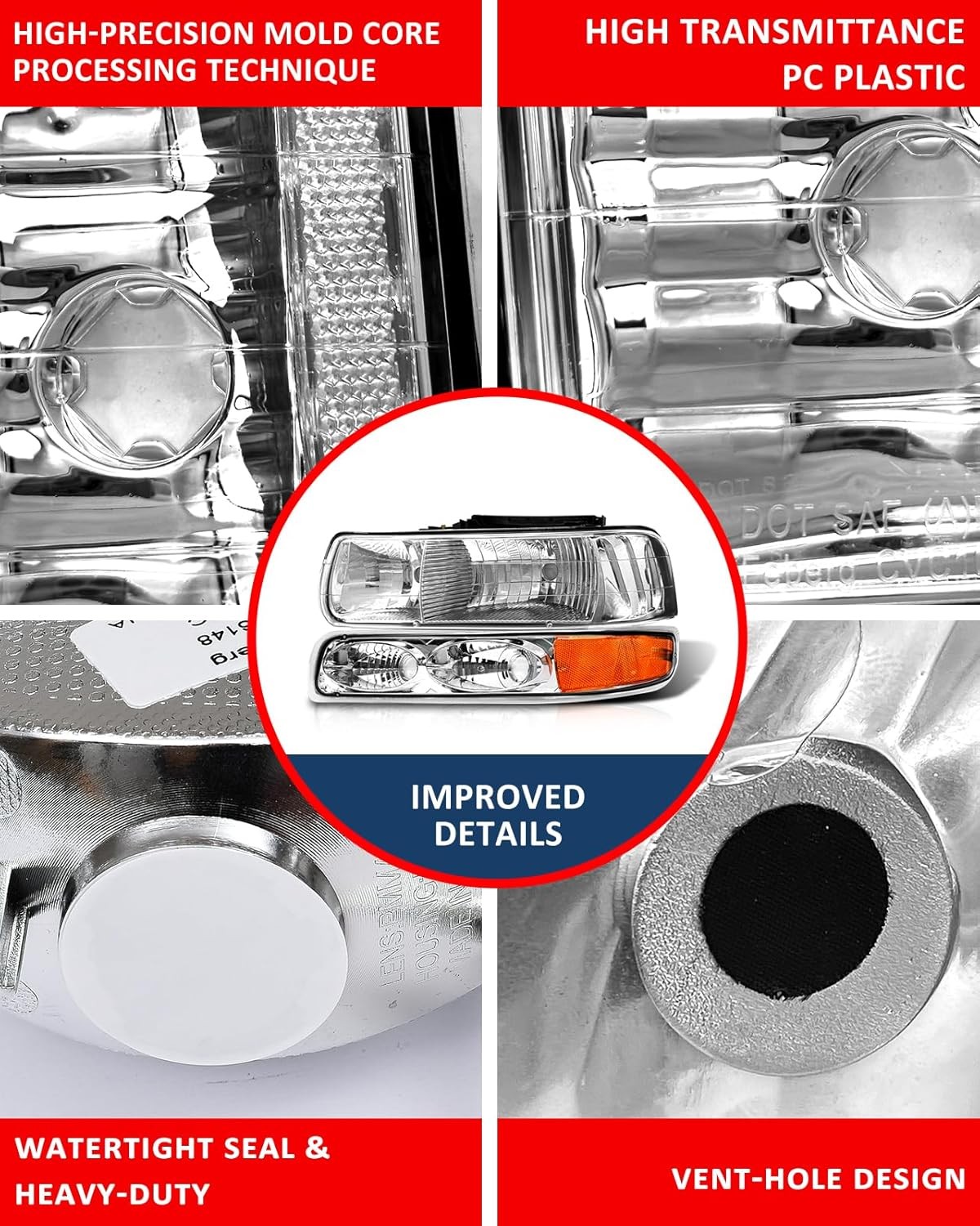 94-98 Chevy Suburban Headlight Assembly Chrome Pair