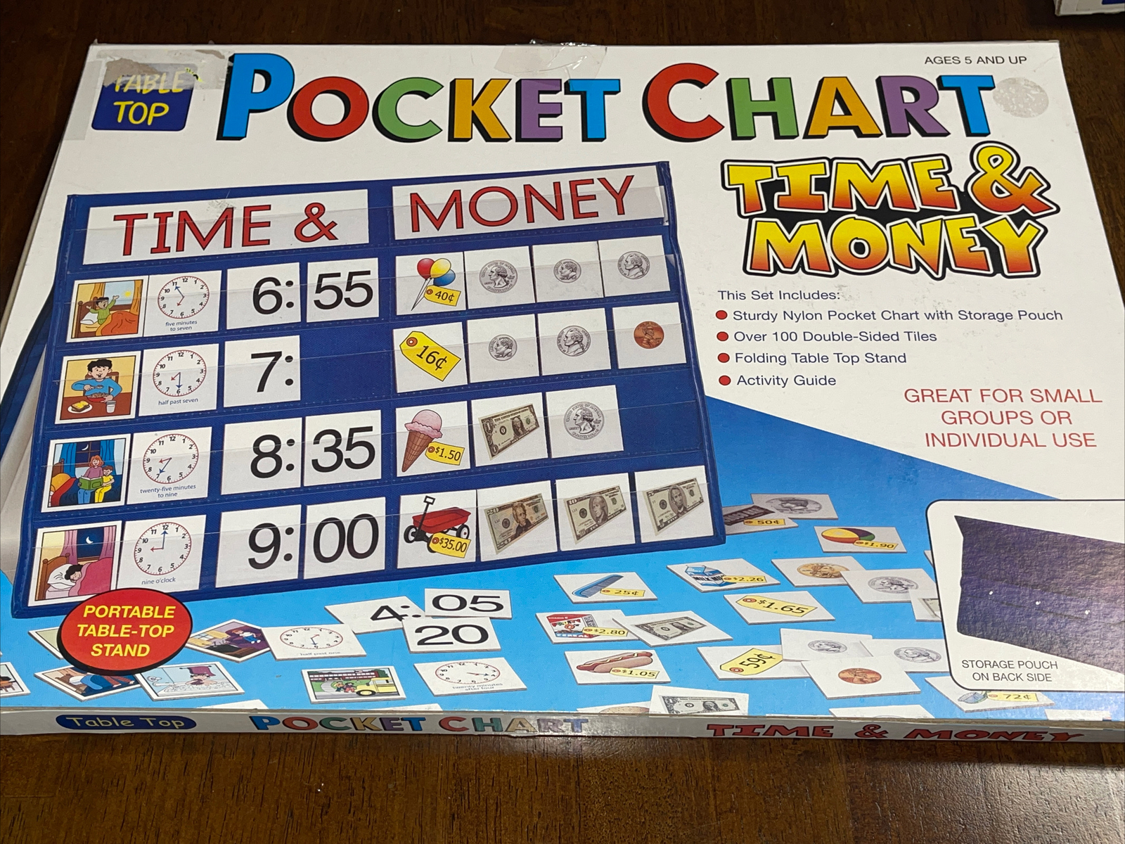 Table Top Pocket Chart Stand & TIME & MONEY Learning Teacher Aid Tiles