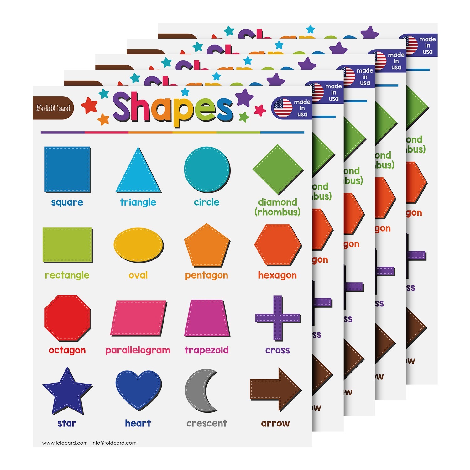 Shapes Educational Poster Learning Chart Classroom Home, 8.5 x 11, 5 per Pack