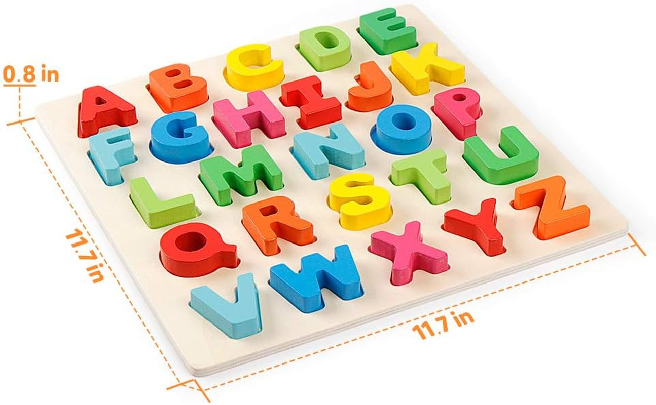 Wooden Alphabet Puzzle – ABC Letters Sorting Board Blocks Montessori Mat