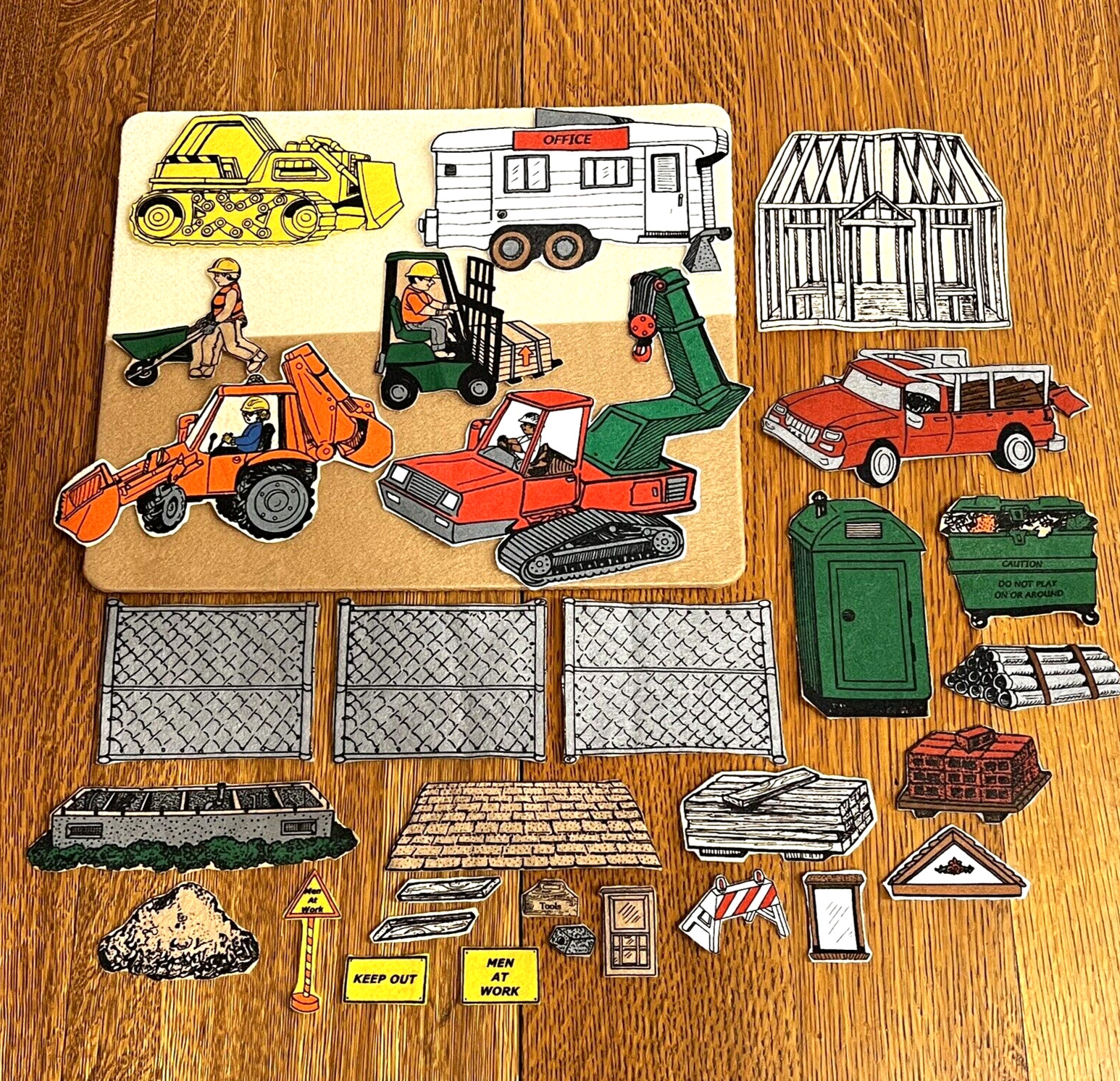Vintage Felt Construction Trucks Storyteller 30 Pc Lot with Flannel Board #S15