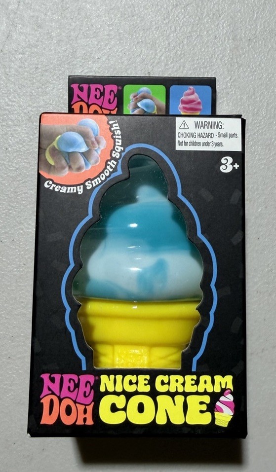 Authentic Nee Doh Nice Cream Cone Tactile Squeeze Toy Blue Yellow Ages 3+