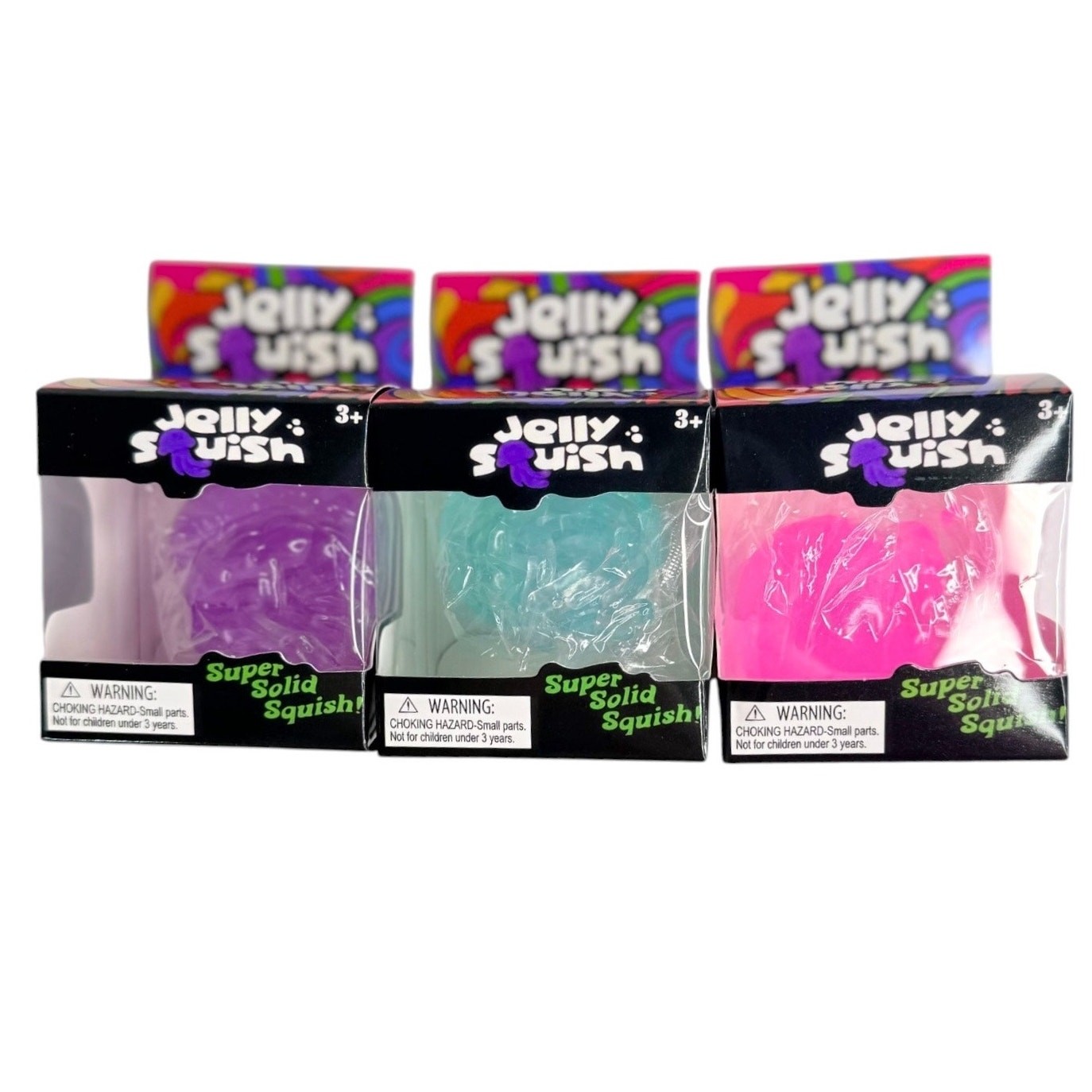 Jelly Squish Stress Ball Set 3 Pink Blue Purple Squishy Jelly Fish Shape New Box
