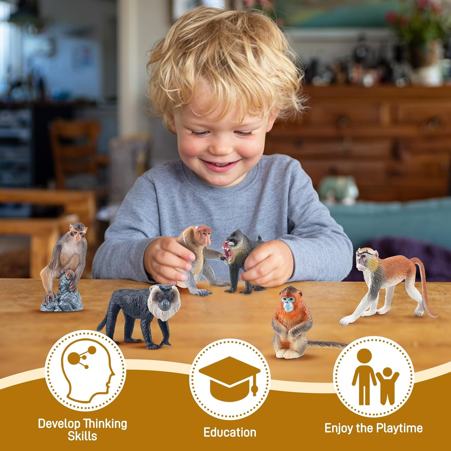 15PCS Monkey Primates Figurines, Plastic Jungle Animals Set Included Tree Monkey