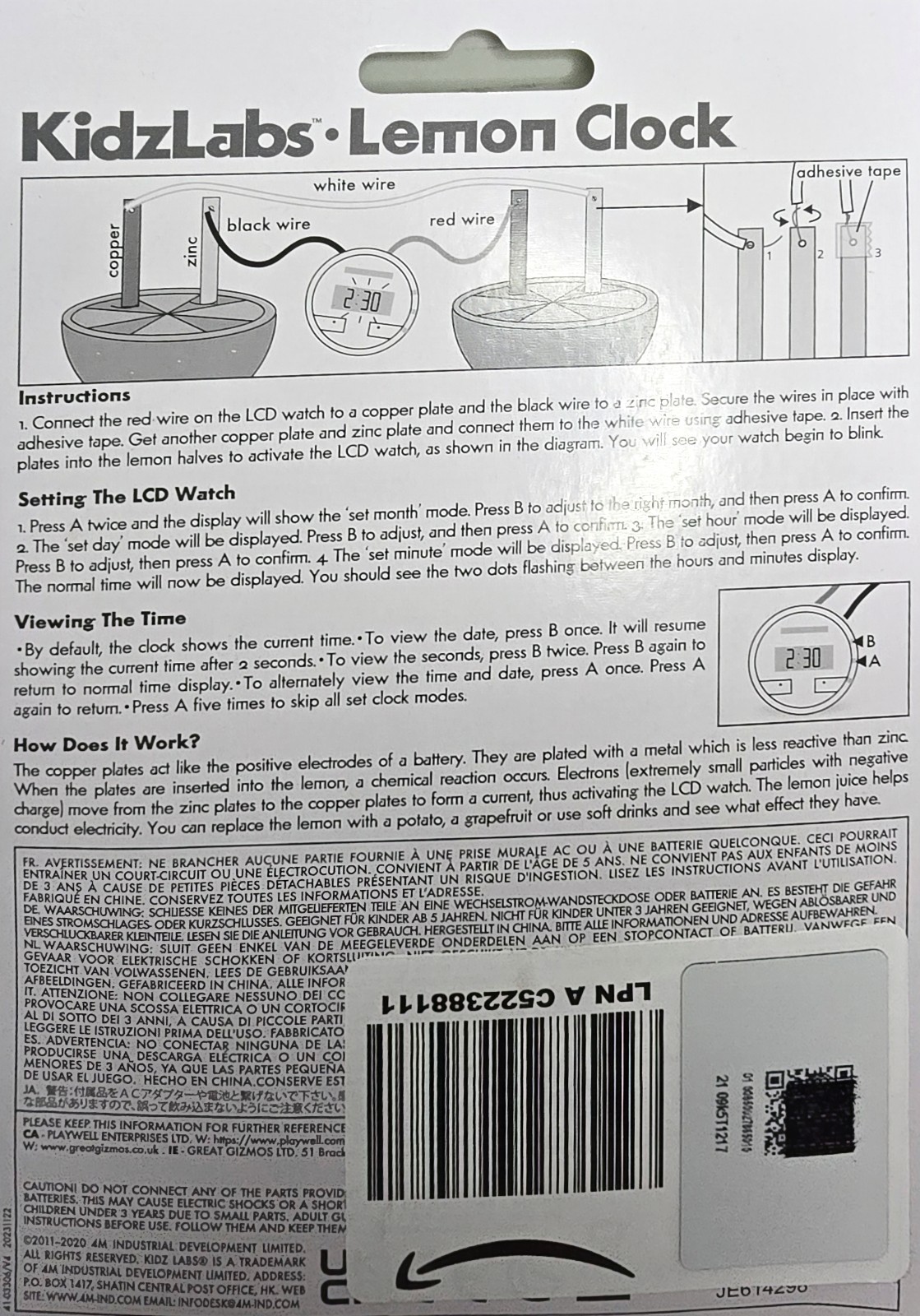 4M KidzLabz Lemon Clock Discover the Science of Batteries. Simply add a Lemon