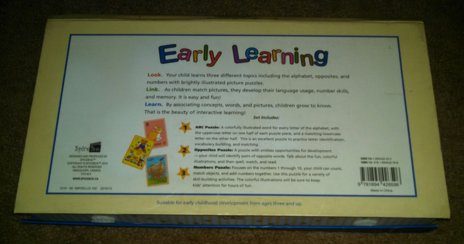 SpiceBox Early Learning Flashcard Puzzles – ABCs – Opposites – Numbers-Boxed Set