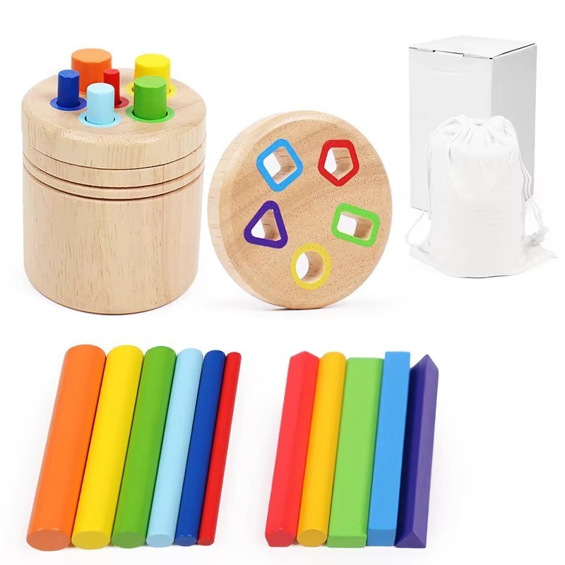 Wooden Montessori Colour Sorting Fine Motor Skills Cylinder Tower 3″ | 8cm