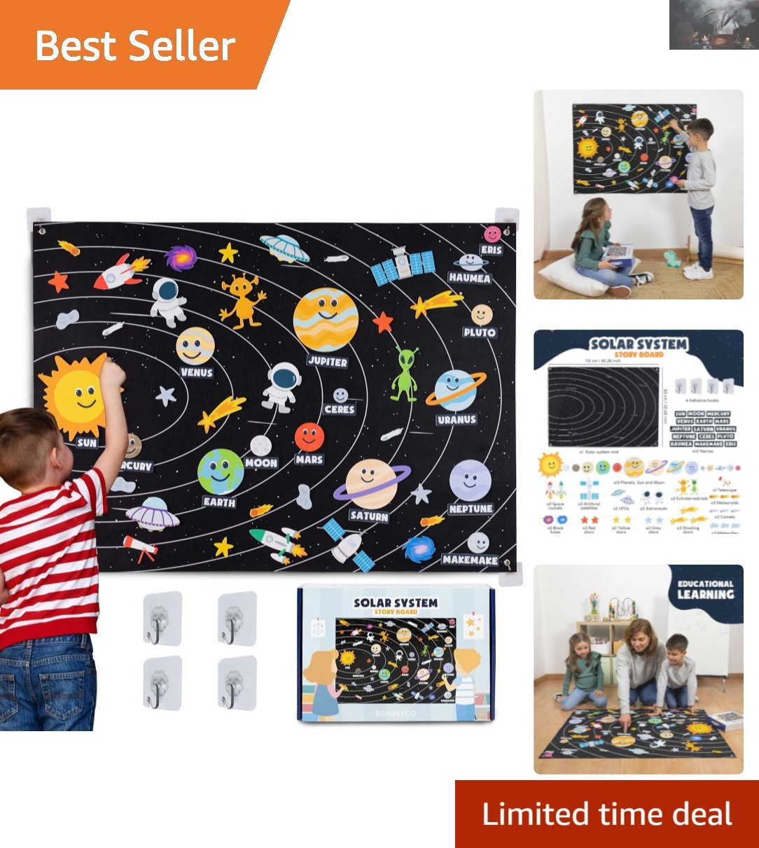 Kids 61-Piece Felt Solar System Set – Fun Montessori Learning Tool for Ages 3-8