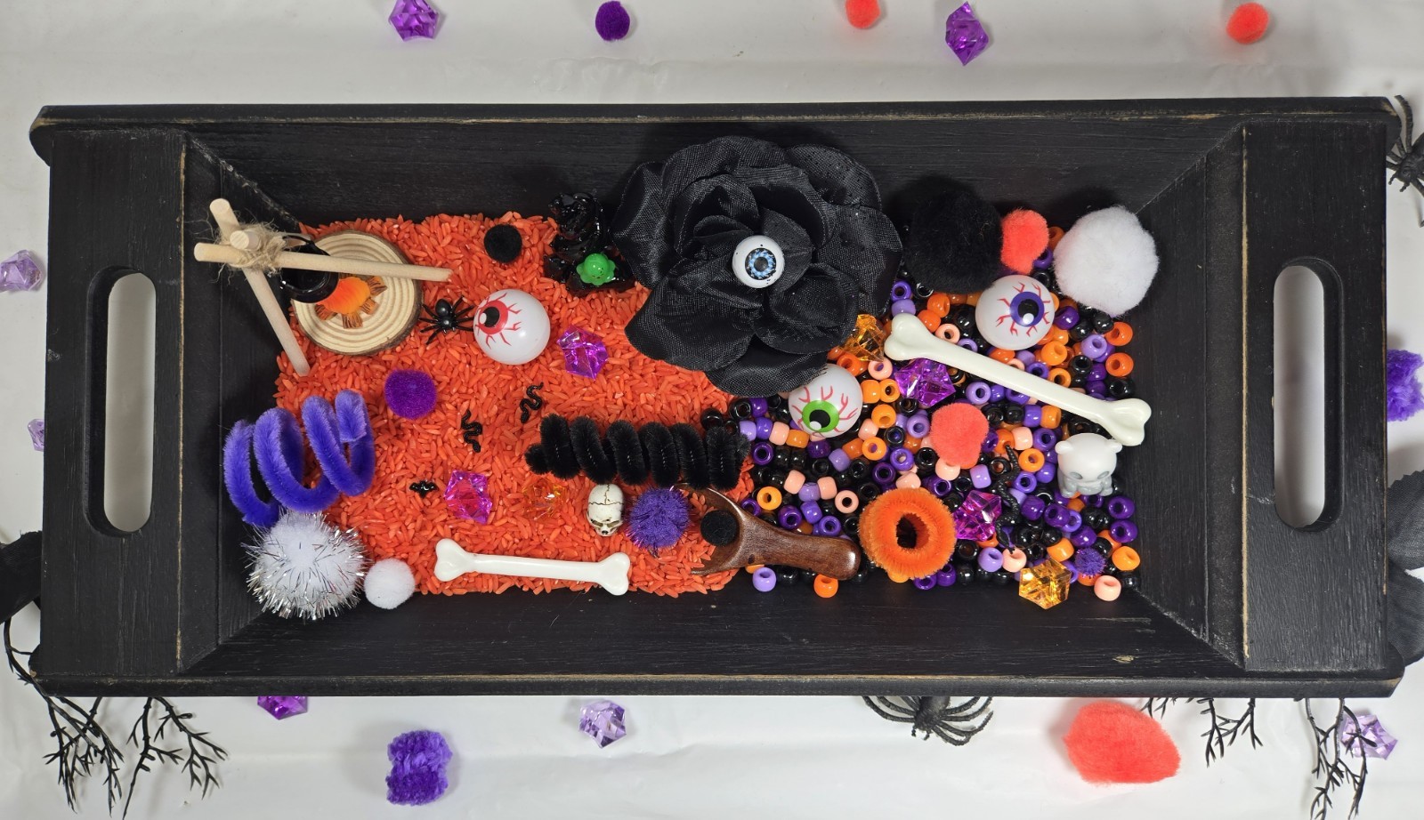 Halloween Sensory Tray Kit Activity Bin Play Rice & Beads Filler Motor Skills