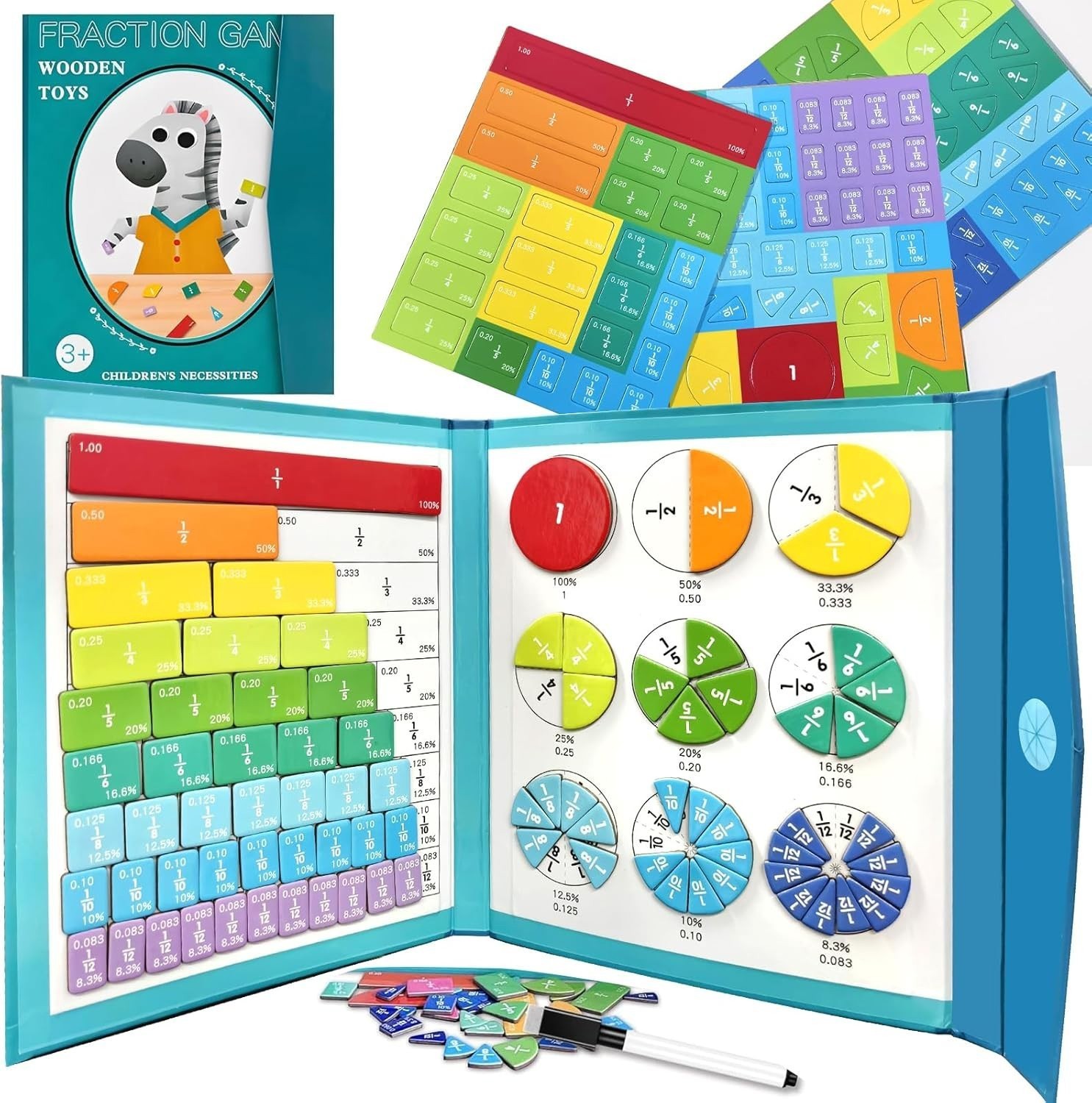 Magnetic Fraction Demonstration Book with Magnetic Tangram Puzzle Book Set Toys