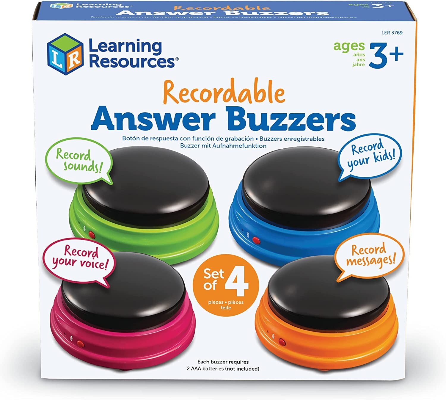 Learning Resources Recordable Answer Buzzers New Train Kids Pets Set Of 4