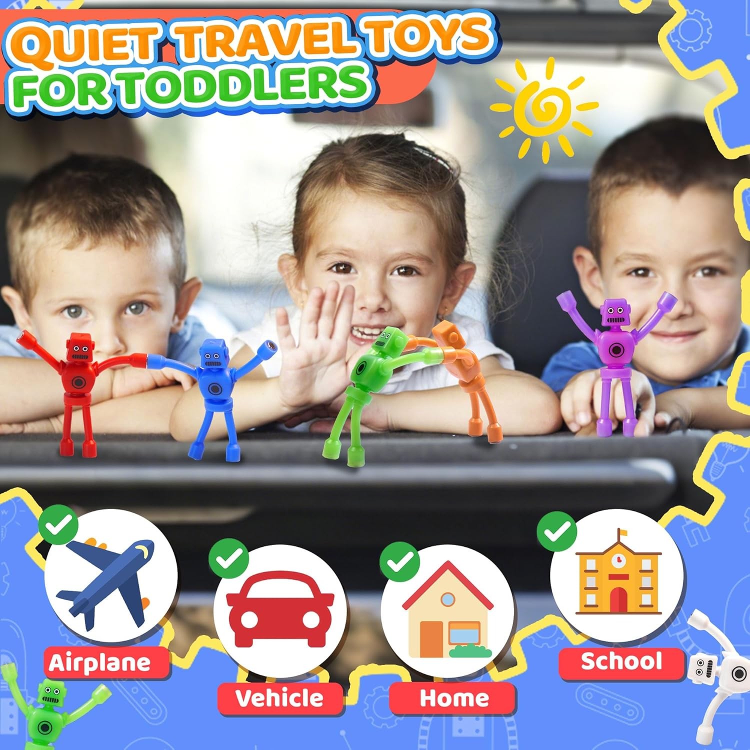 Magnetic Robot Men Travel Toys for Toddlers Boy Kids 5PC Airplane Road Trip…