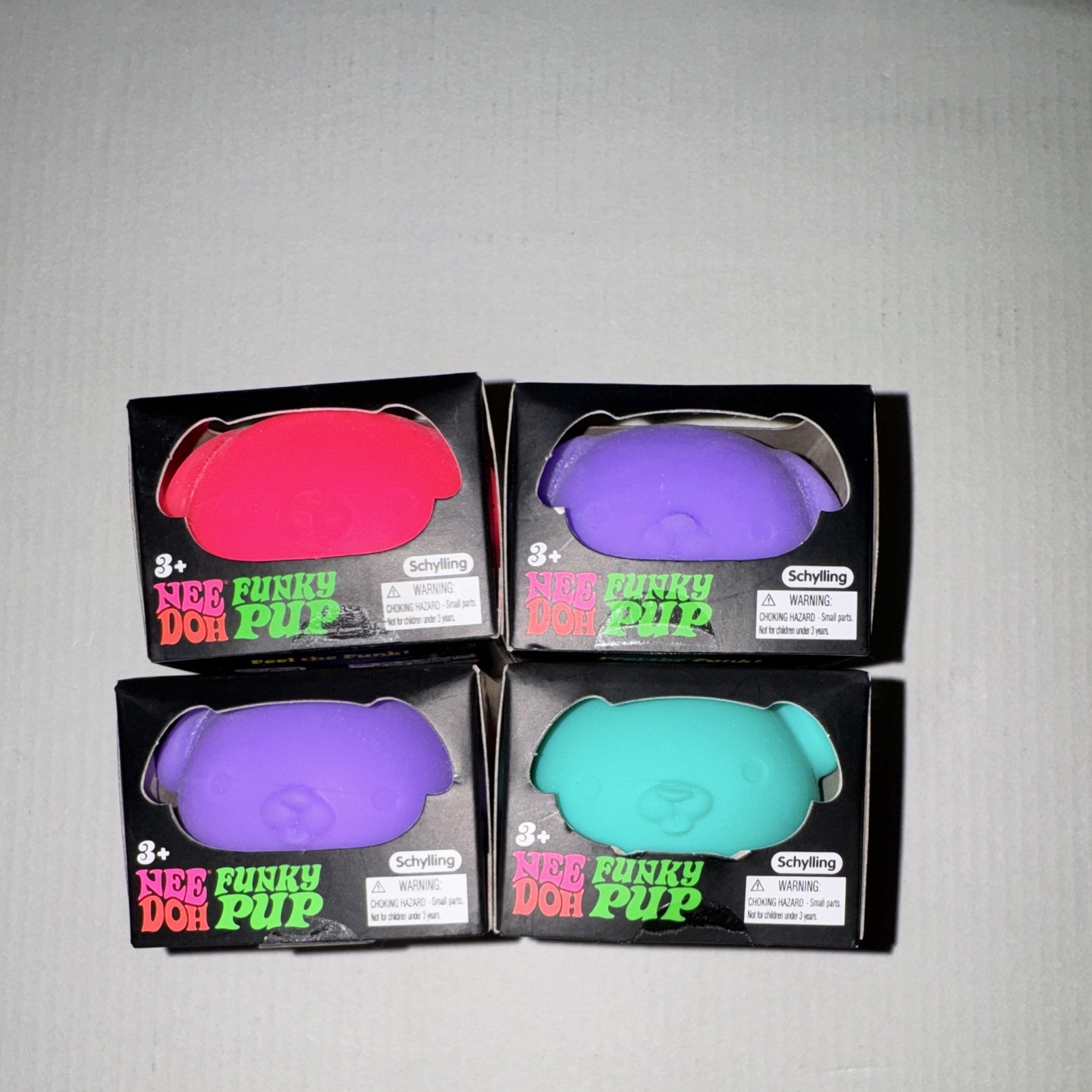 Schylling NeeDoh Funky Pup Tactile Squeeze Toy, Multicolor 4 Pack, Ages 3-7