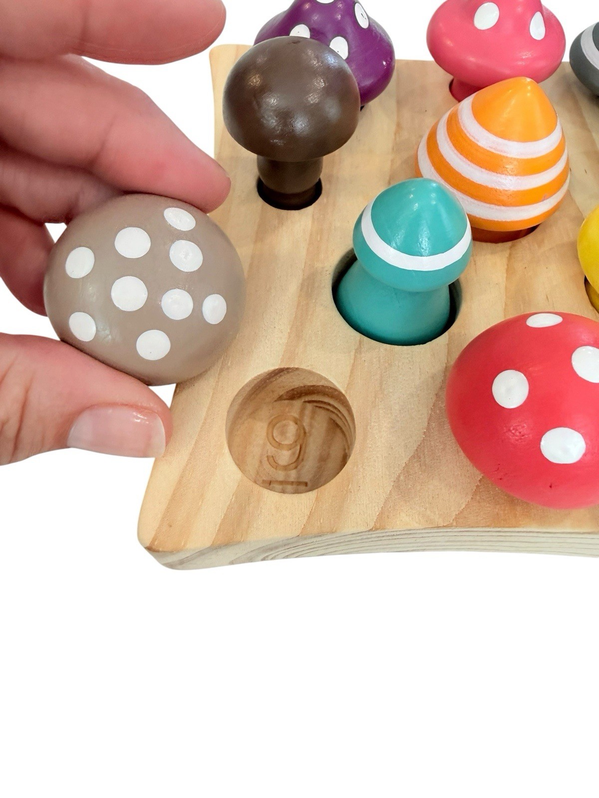 Wooden Matching Mushrooms Counting Sorting Board Painted Social Emotional Cute