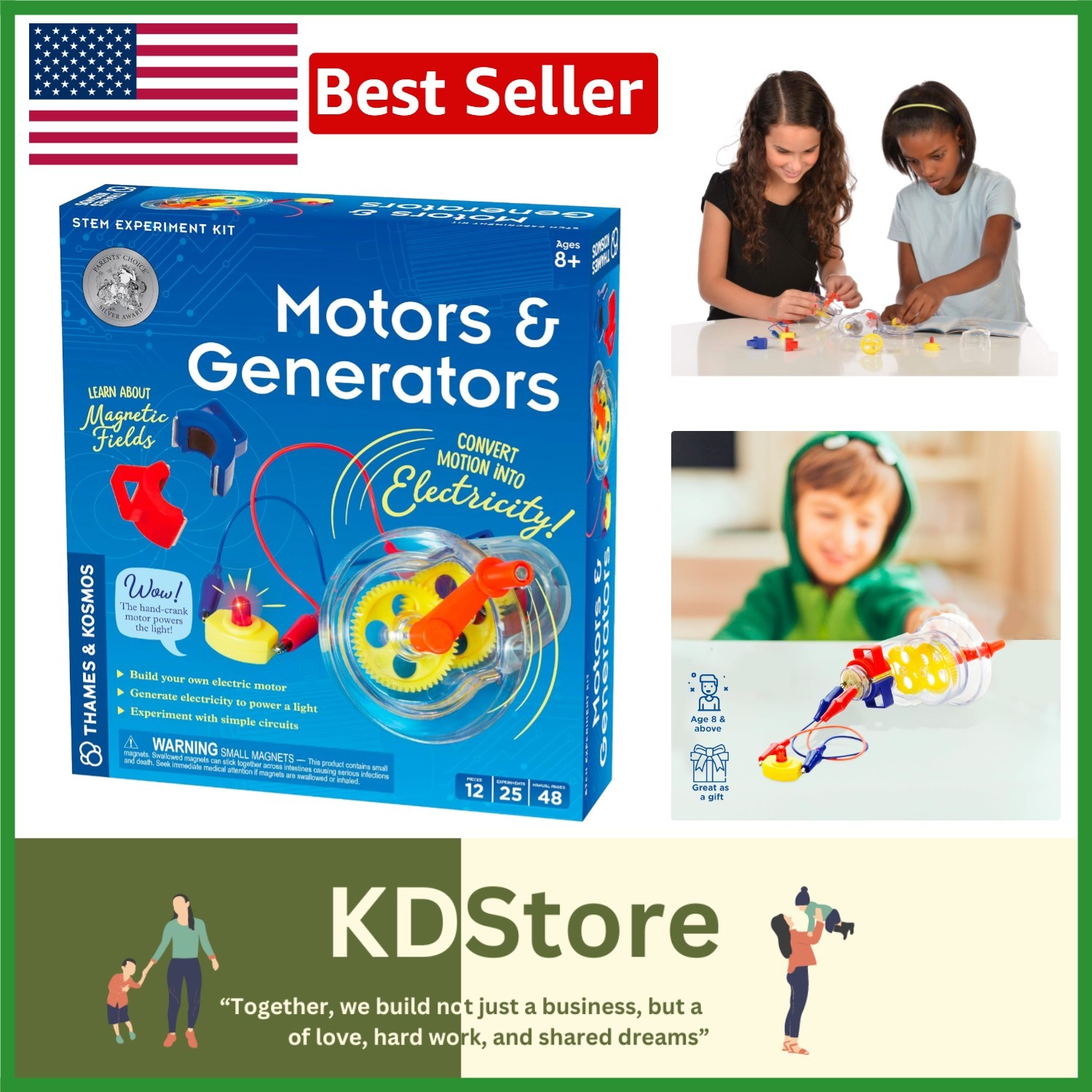 Electric Motor & Generator STEM Kit for Kids Ages 8+ | 25 Experiments with Co…