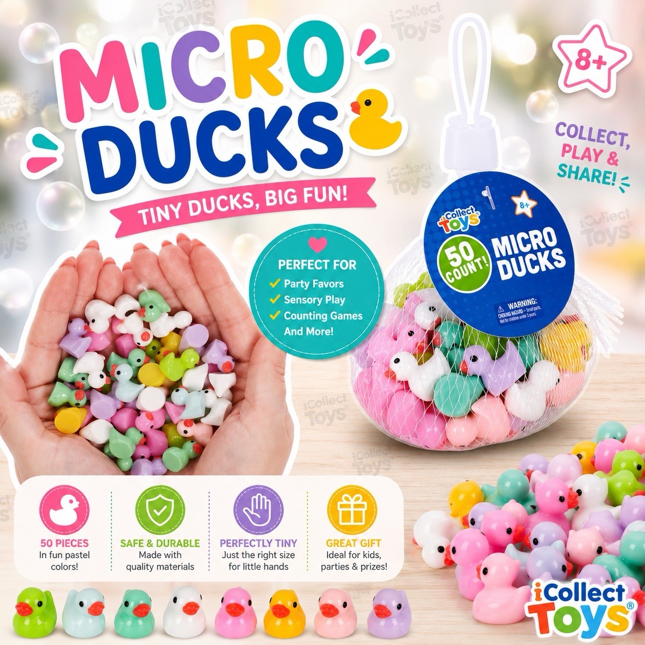 Micro Ducks Mini Resin Pastel Multicolor Bag of Micro Ducks • 50 Pieces