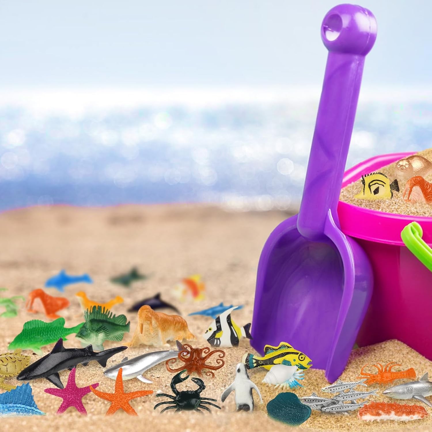 54 Pack Assorted Mini Vinyl Plastic Ocean Sea Animal Figures Toy Set, Realistic