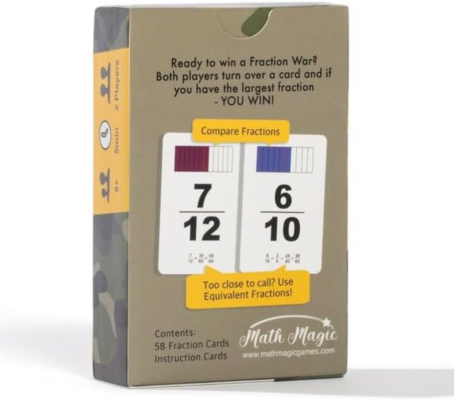 Fraction War Math Game Learn Compare Simplify Fractions 2nd-5th Grade 1 Pack