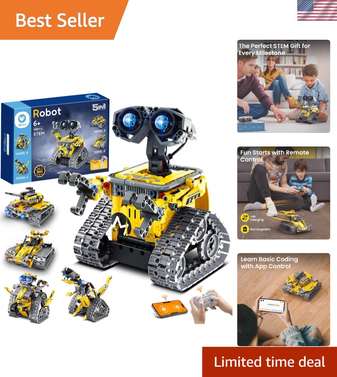 Creative 488-Piece Robot Building Set with Remote Control – Ideal for Ages 8-13