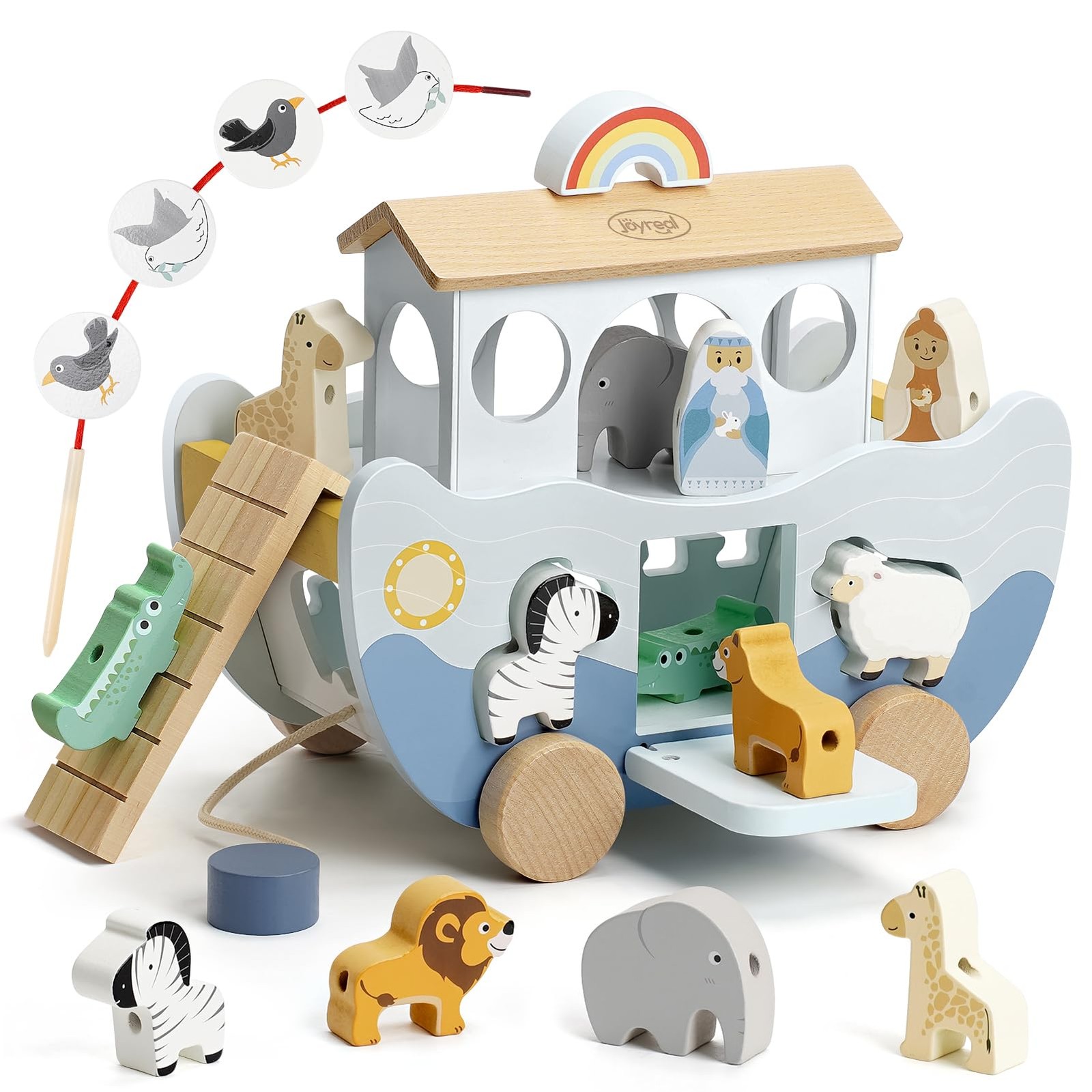 Joyreal Wooden Noah’s Ark Toy for 1 Year Old Baby Boy Large, Neutral Color