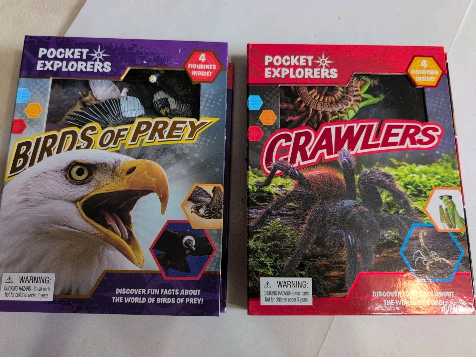 Pocket Explorers Set,Birds Of Prey, Crawlers, Books With 4 Plastic Figurines