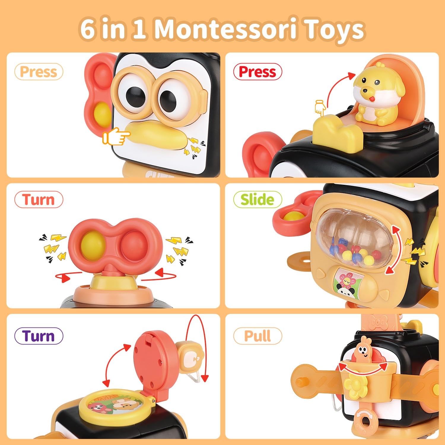 OSIMILY Montessori Toys for 1 Year Old, Busy Cube 1 Old Small, Black