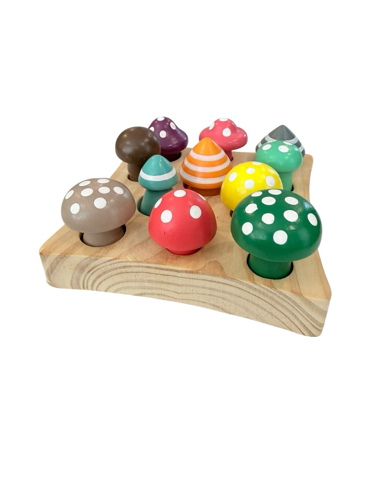 Wooden Matching Mushrooms Counting Sorting Board Painted Social Emotional Cute