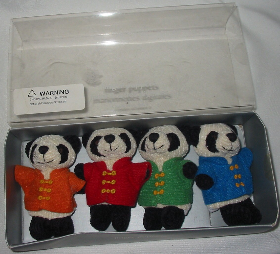 Vtg Pier I 4 Set Panda Cloth Finger Puppets Red Orange Green Blue Teaching Color