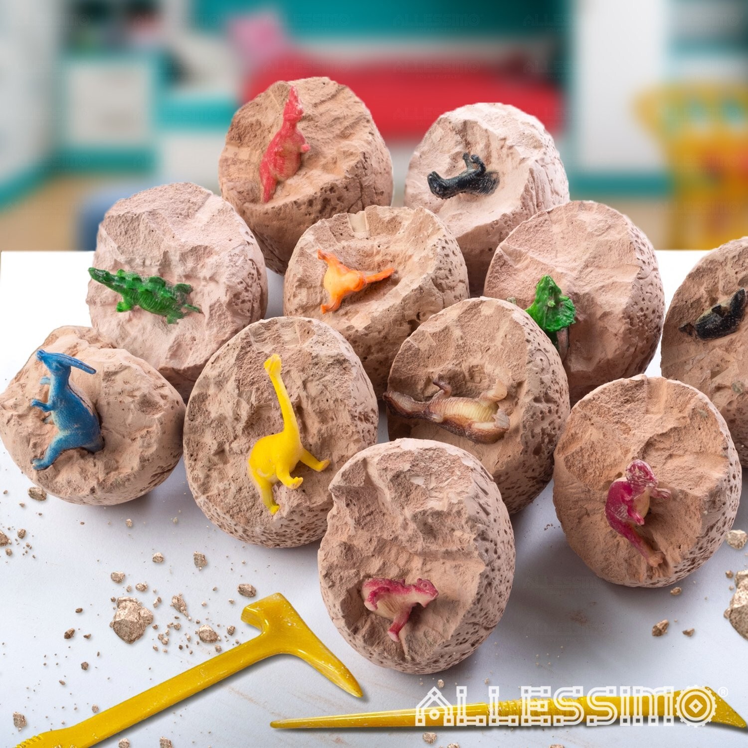 Dino Egg Discovery Dig Kit with 4 Hatching Eggs 3 Tools Jr. Paleontologist