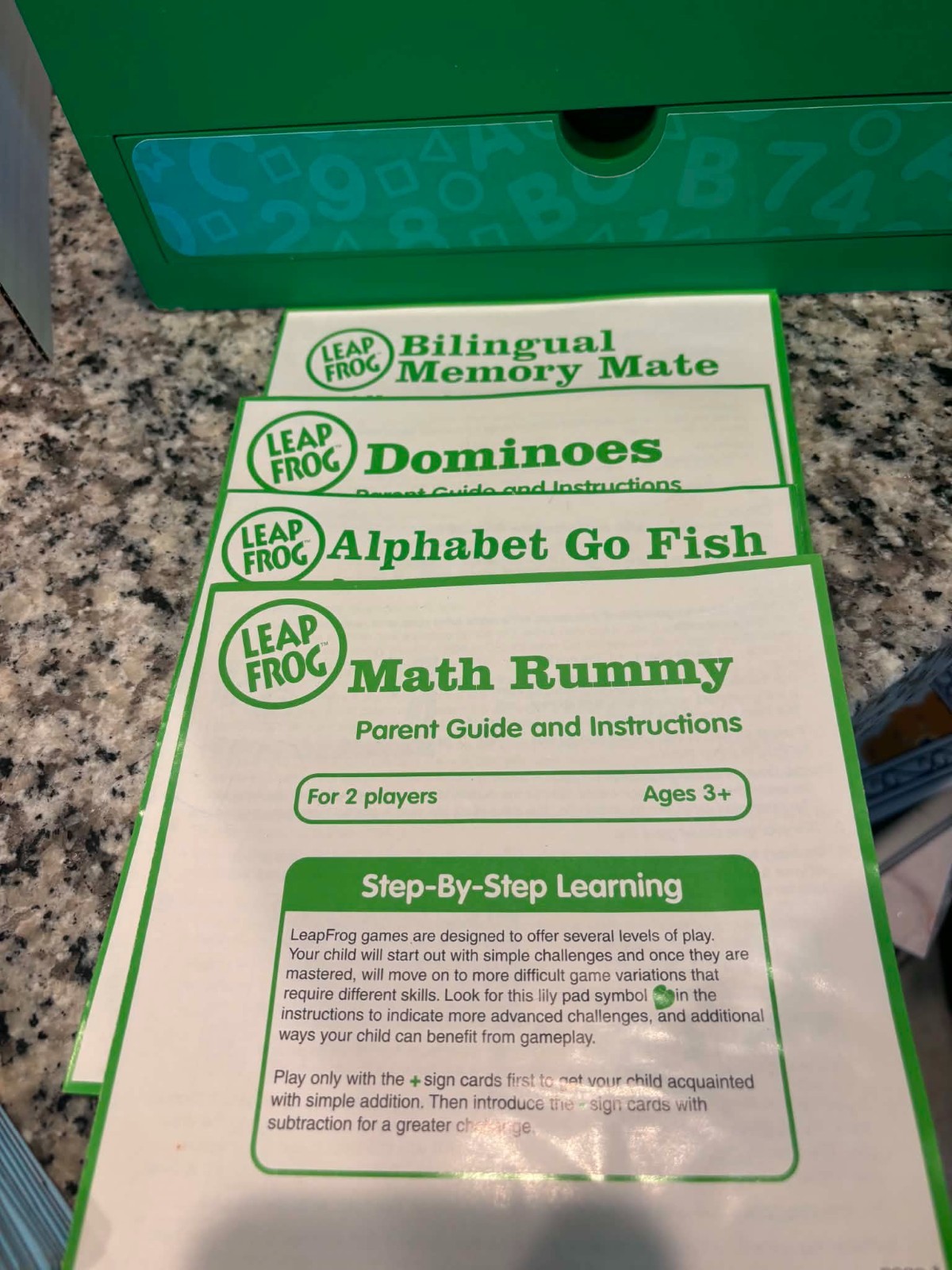 Leap Frog My Card Game Set Math Rummy Alphabet Go Fish Bilingual Memory Mate