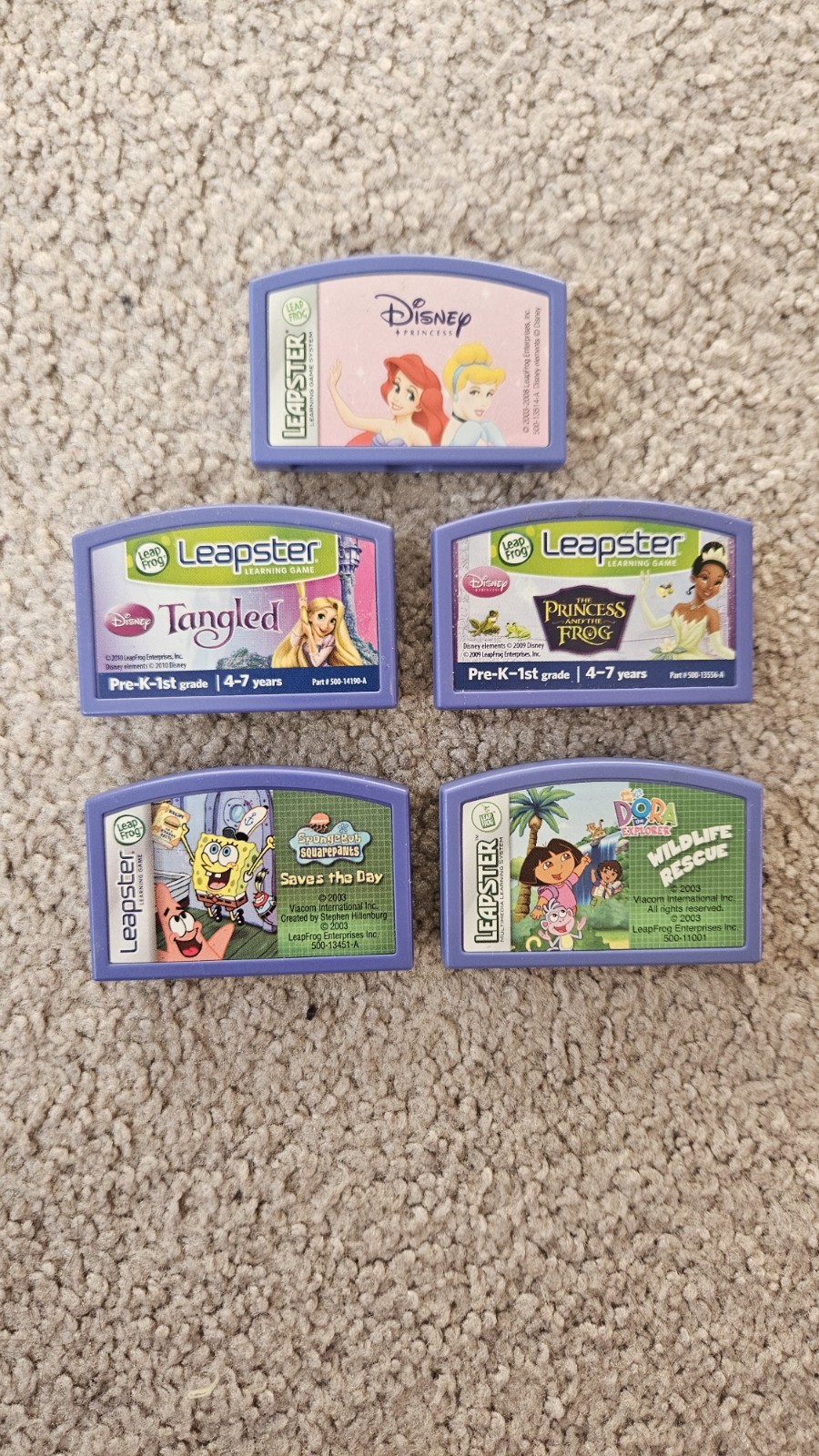 Leap Frog Leapster Learning Game Cartridges Lot Of 5 Games Disney Dora & More