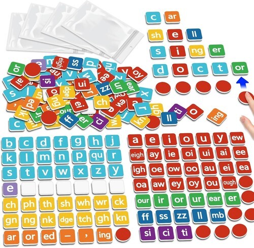 Phonics Magnetic Letter Tiles,Spelling Reading Games Manipulative Multi Color