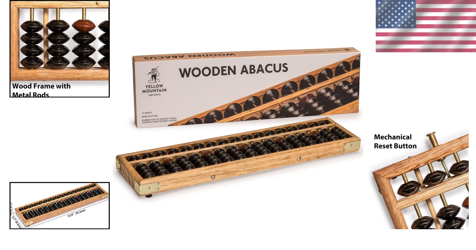 Classic 13.9 Inch Wooden Abacus – Ideal Montessori Tool for Foundational Math