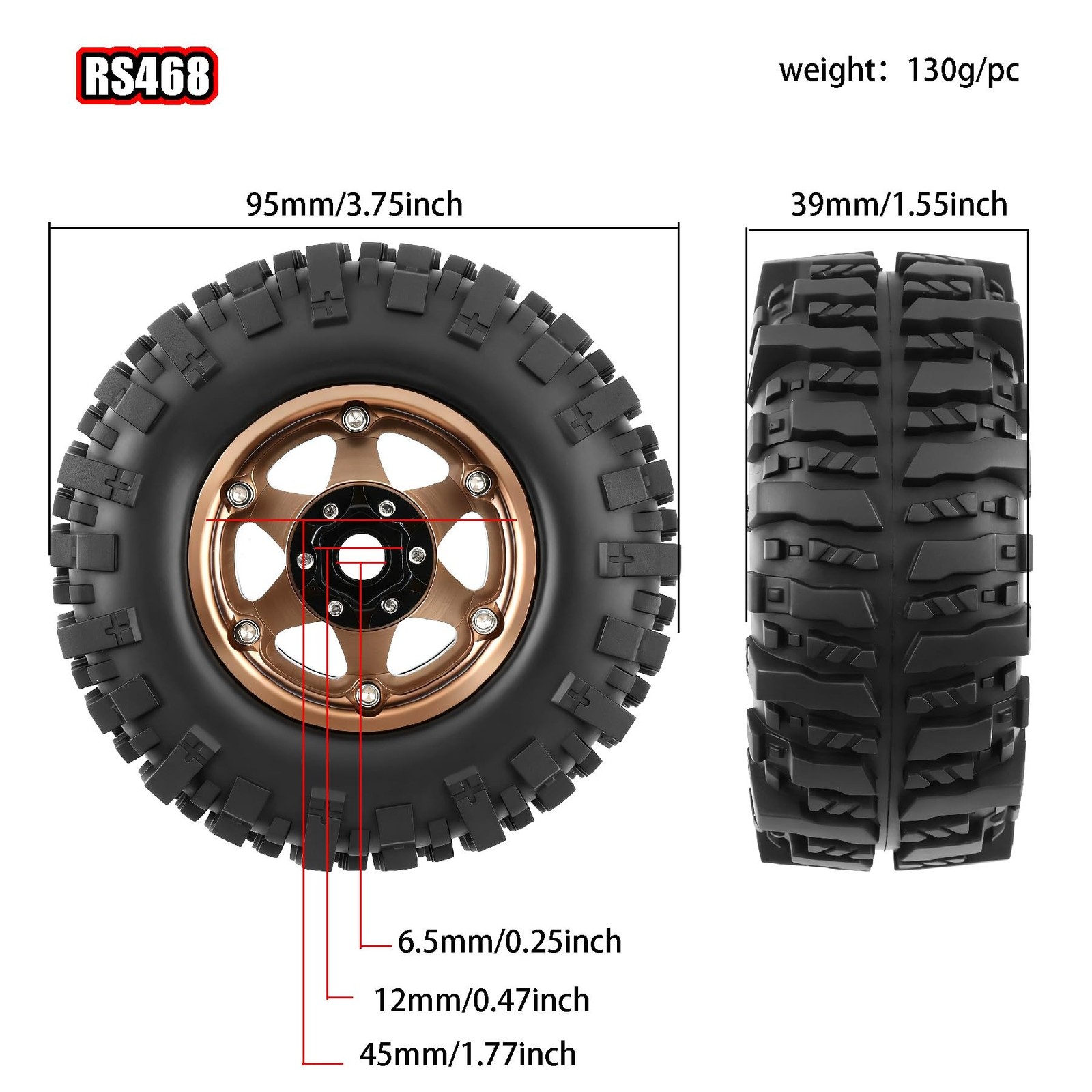 REDSPIDER 4PCS 1.9″ RC Crawler Tires Mud Slingers (OD 95mm/3.75″) & Beadlock …