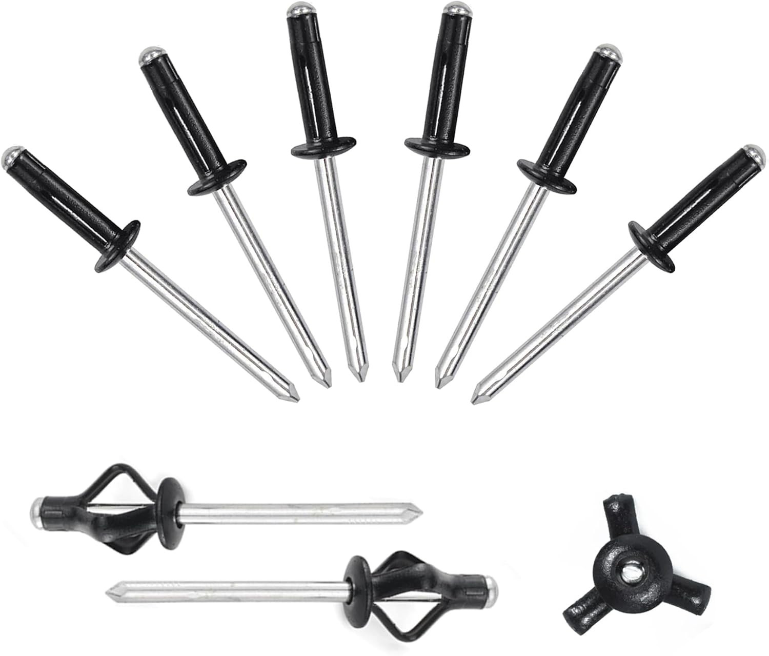 3/16″ x 5/8″ Tri-Fold Rivets Assortment – 60Pcs,Black Tri-fold Exploding Pop.