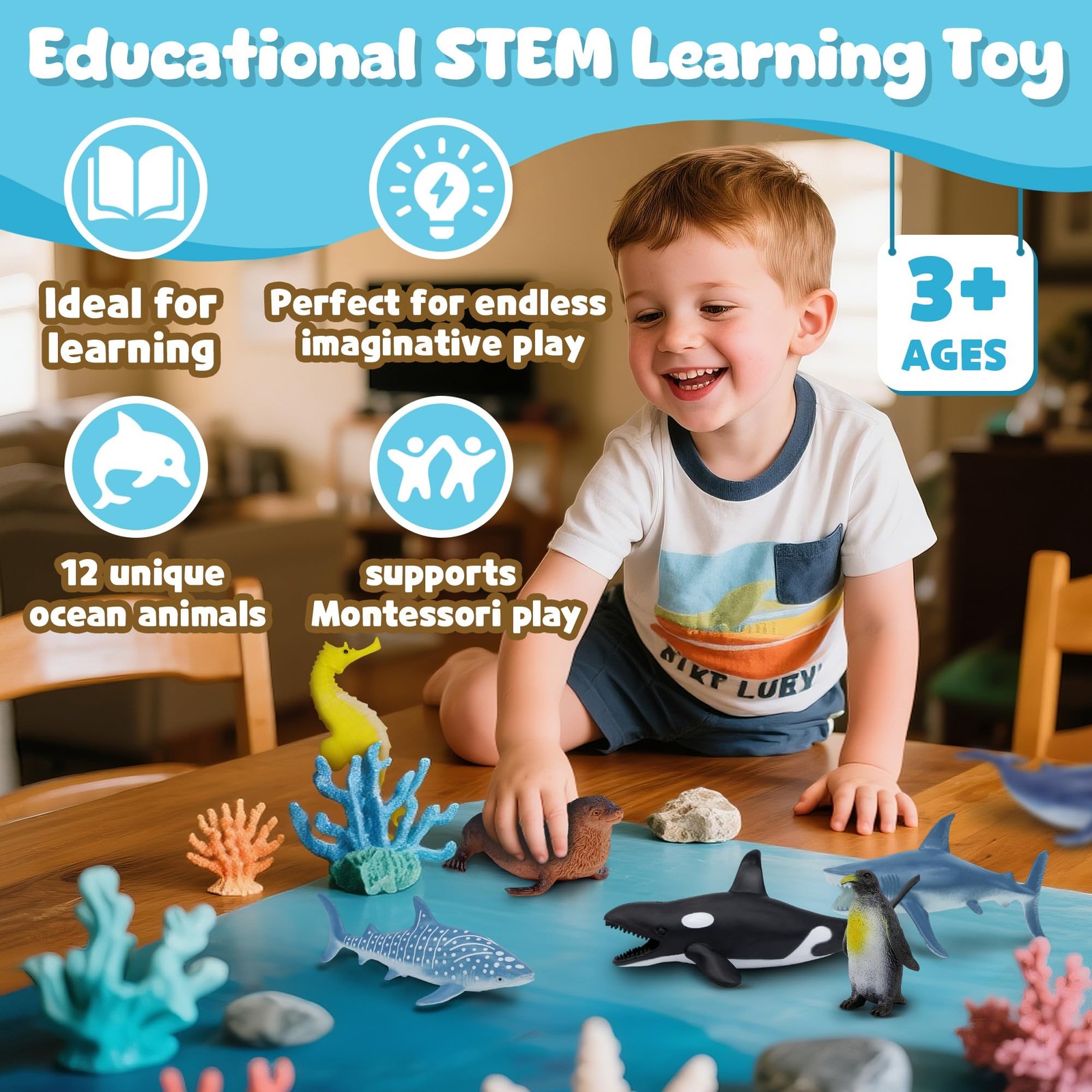 Beetots Ocean Sea Life Toy Figures Set for Kids, 12 PCS Realistic Marine Anim…