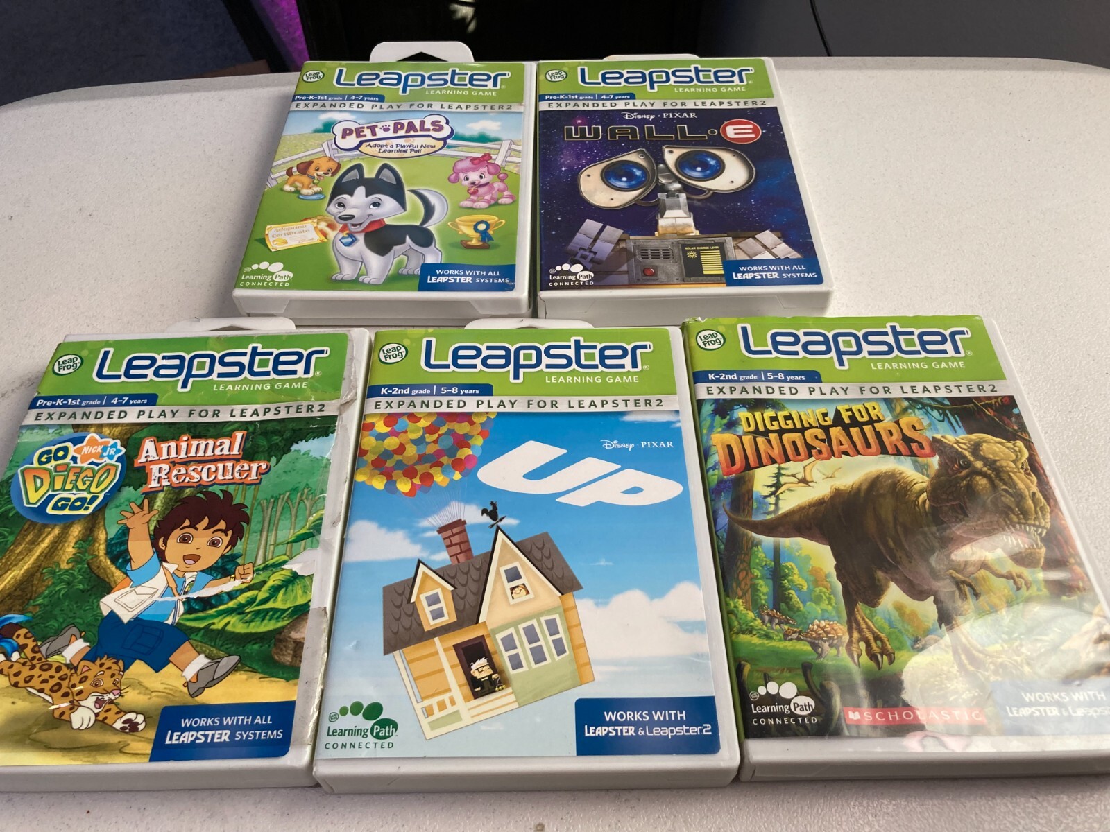 Leapster Games Lot of 5 Wall E Up Diego Rescuer Pet Pals and Digging Dinosaurs