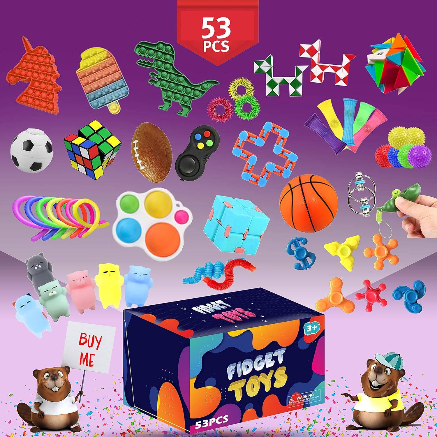 (53 Pcs) Fidget Sensory Toys Party Kids Anxiety Relief Educational Learning