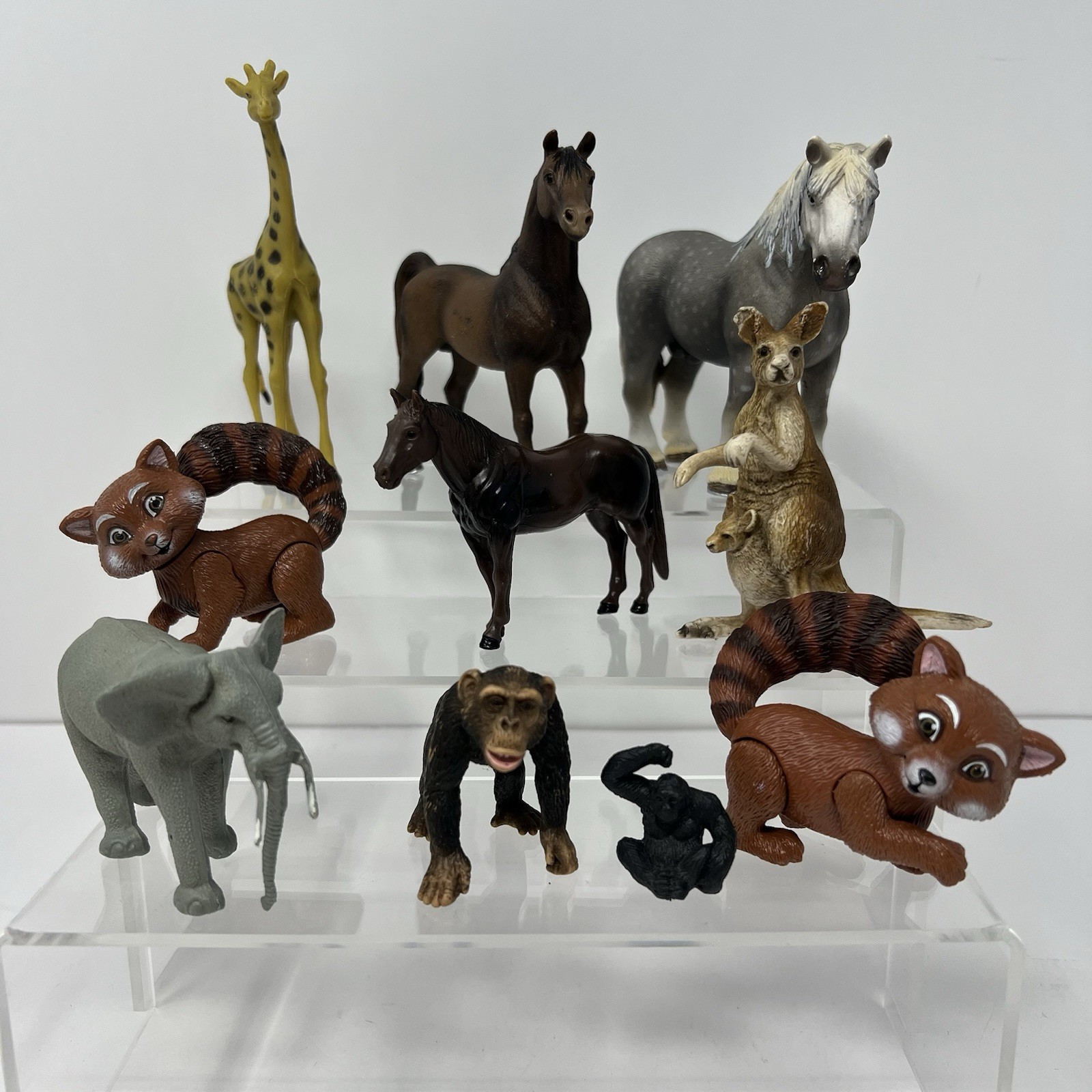 Safari Zoo Animal Figures Horse Kangaroo Chimpanzee Elephant Giraffe Racoon Toys