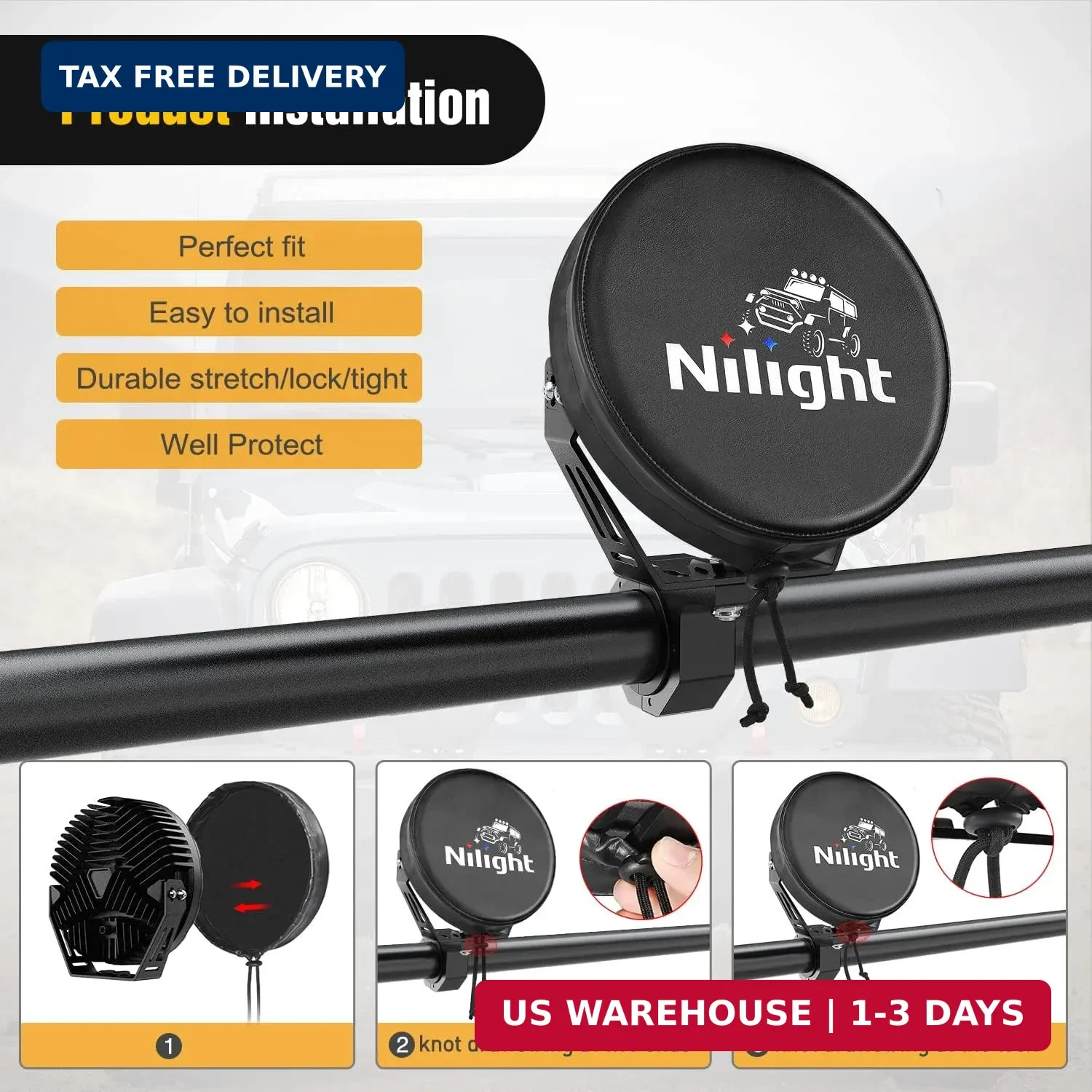 Nilight 9inch Round Offroad Driving Pod Light Cover, 9.25 Inch Diameter Black Le